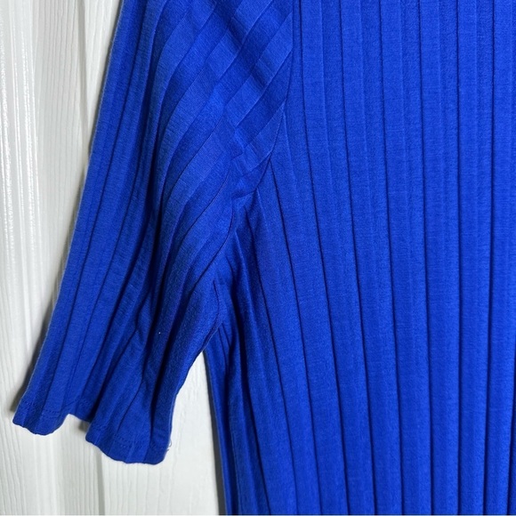 Eileen Fisher Medium Shift Dress Womens Blue Ribbed Stretch Tee Midi Office Work - Picture 5 of 10